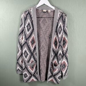 Roxy  Knit Sweater Cardigan Aztec Tribal Boho Open Drape Size XS
